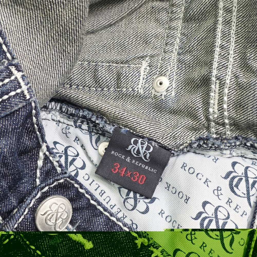 Rock & Republic Men's Jeans 34x30 Dark Wash Thick Stitch Boot Cut Flap Y2K NWOT - Picture 4 of 11